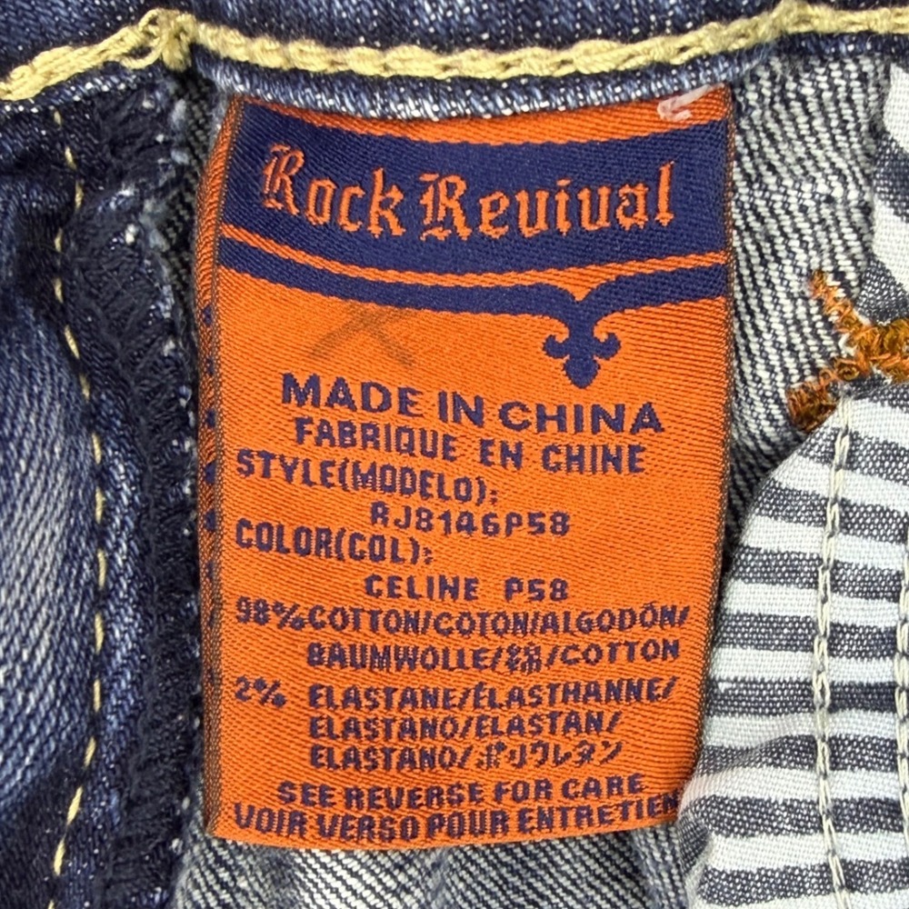 Rock Revival Celine Capri Jeans Womens 29 Blue Distressed Embroidered  Denim - Picture 9 of 10